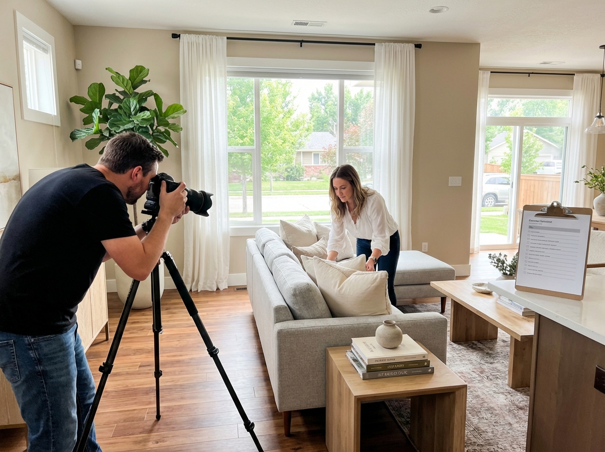 Home staging team with contractor and photographer